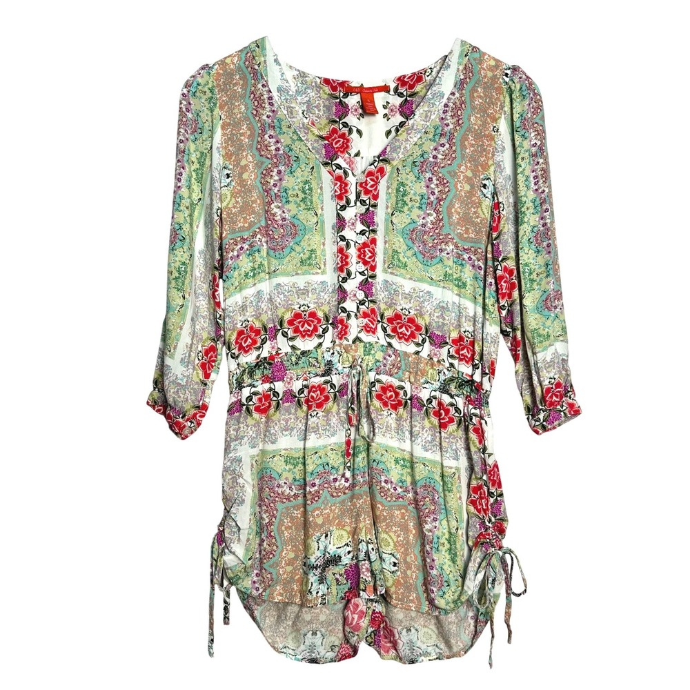 Chelsea & Violet Floral Paisley Patchwork Romper Boho V-Neck Multi-Color Women S